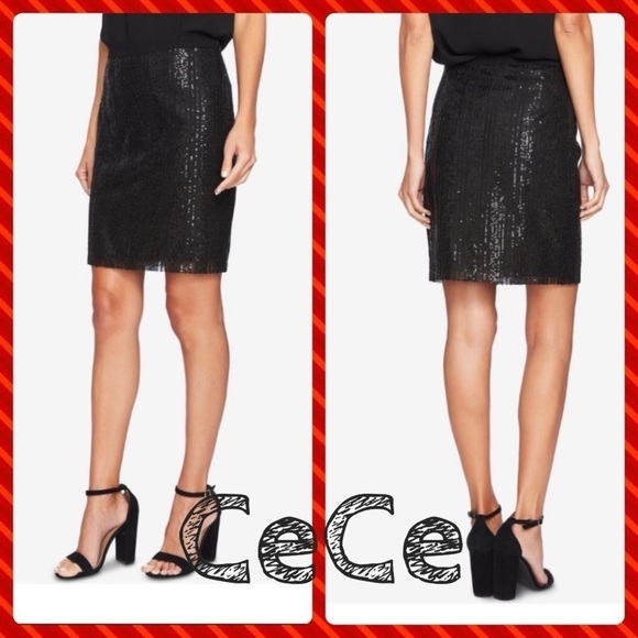 CECE Women Black Knee Length sequin Pencil skirt - Picture 1 of 12